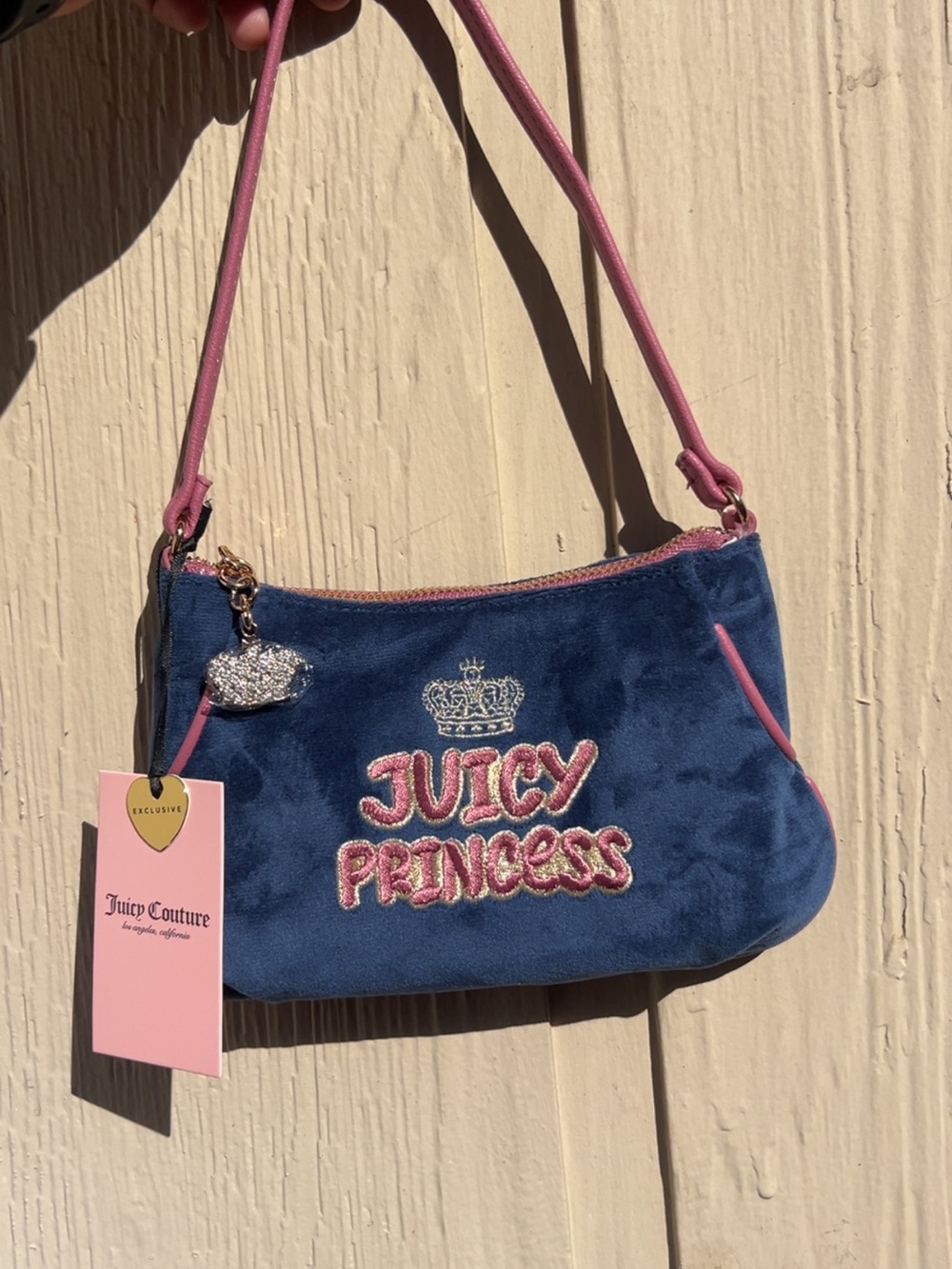Juicy Couture Blue & Pink 'Juicy Princess' Velvet Shoulder Bag